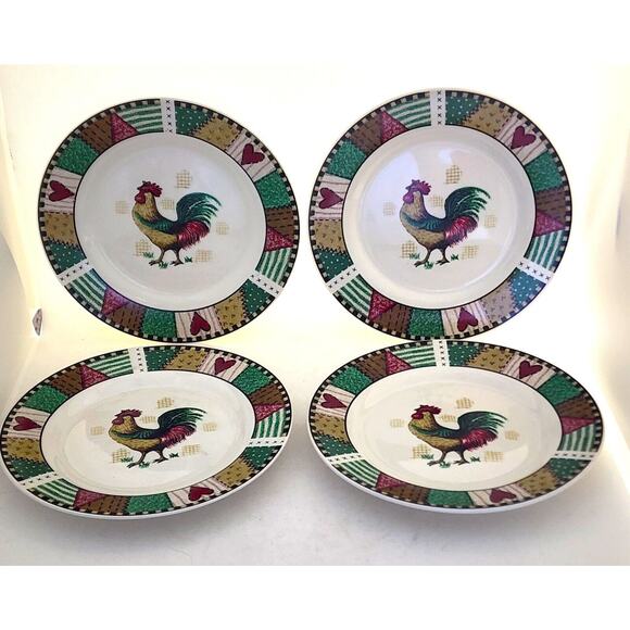 PLATES/DESSERT-HOME TRENDS-Rustic Rooster-Country Design-7.5" Diameter-Set of 4 - Picture 2 of 13